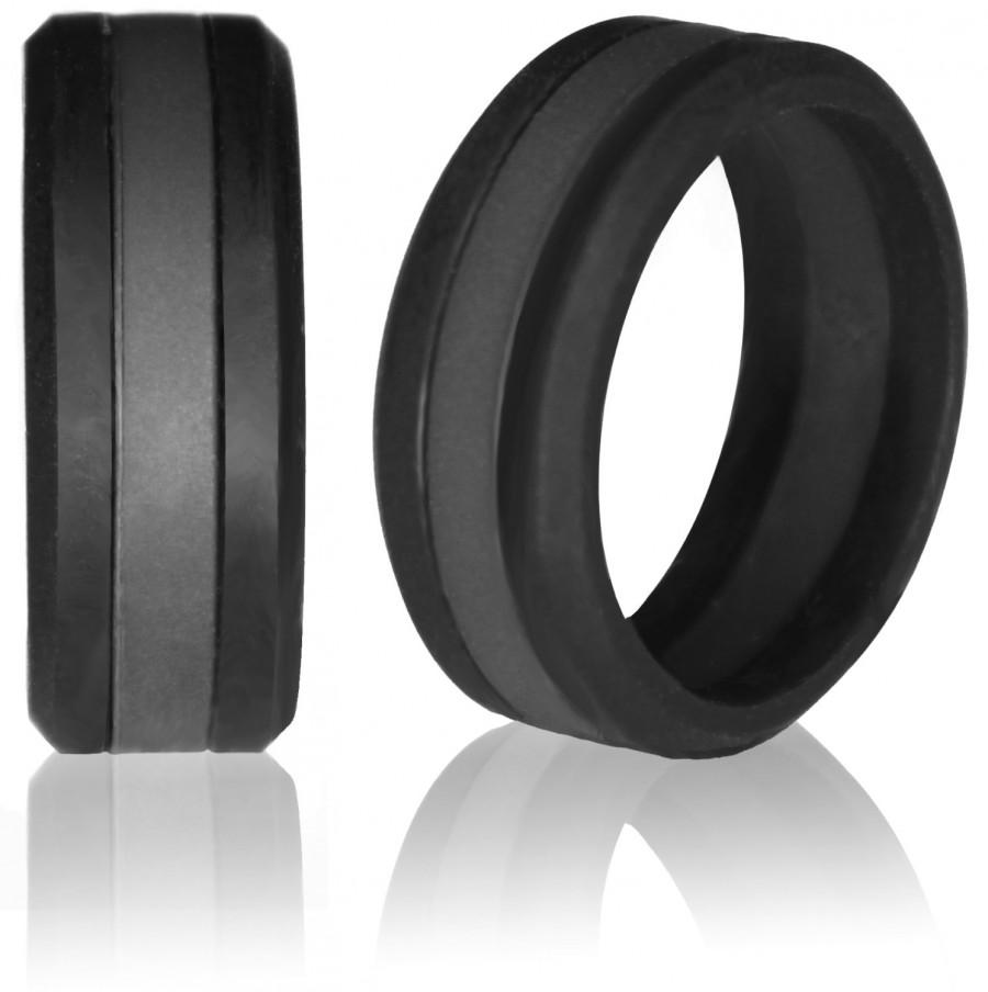 Silicone Wedding Ring By Knot Theory Safe Lightweight Wedding Band Black With Slate Grey Stripe 