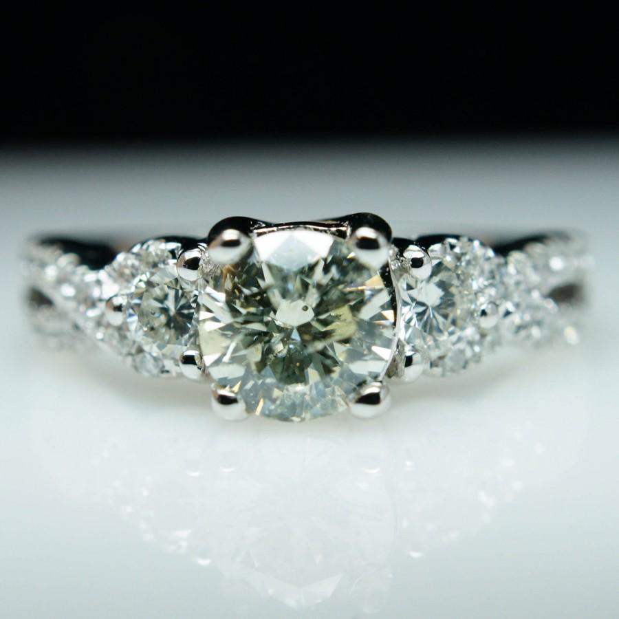 Hochzeit - SALE - Vintage 1.28ct Champagne Diamond Engagement Ring & Wedding Band Set in 14k White Gold (Complete Bridal Wedding Set)