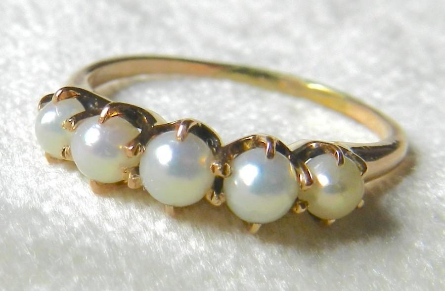 زفاف - Antique Pearl Wedding Band 14k Rose Gold Victorian Pearl Engagement Ring Natural Pearl Stacking