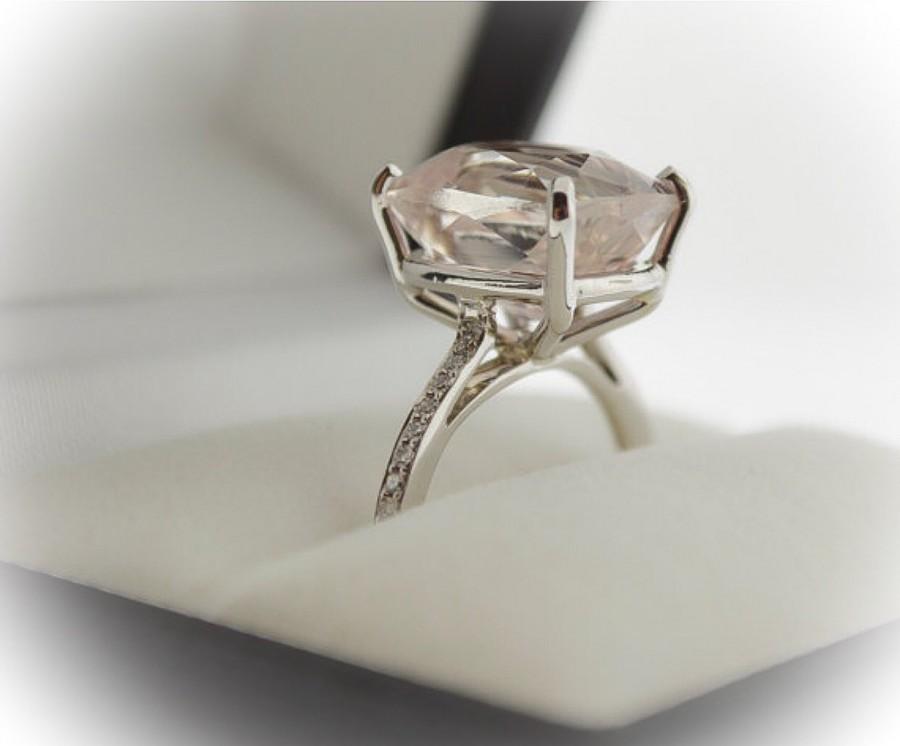Mariage - Morganite Engagement Ring Cushion Cut Barbie Pink 3.40ct Center Stone 14kt White Gold & Diamond Prong Set Wedding Anniversary Ring