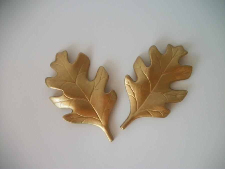 Mariage - Metallic Ceramic Leaves Wedding Decorations or Cake Toppers in Gold, Silver or Copper, Fall Wedding, Autumn Wedding, Set of 2