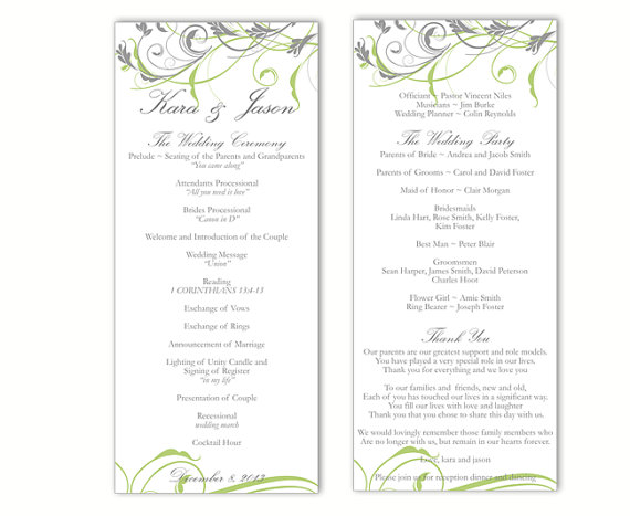 Hochzeit - Wedding Program Template DIY Editable Text Word File Download Program Green Gray Program Floral Program Printable Wedding Program 4x9.25inch