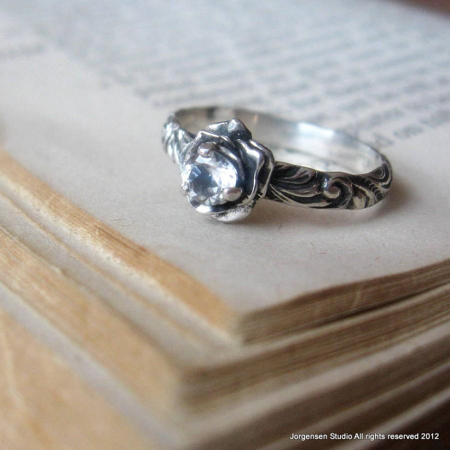 Wedding - Flower 4mm Gemstone Ring Sterling Silver Promise Ring