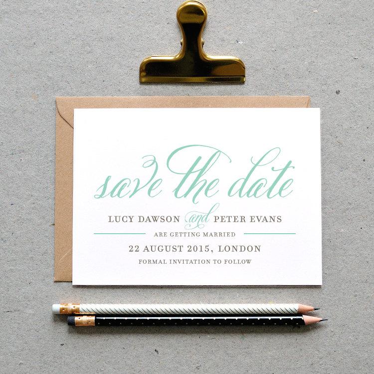 Mariage - Printable Wedding Save the Date PDF / 'Classic Calligraphy' Calligraphy Card / Mint Grey Gray / Digital File Only / Printing Also Available