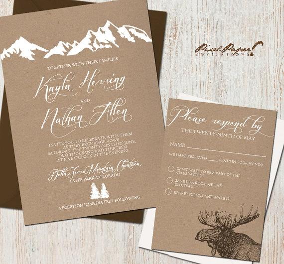 Wedding - Wedding Invitation Suite: (Mountains, Colorado, Kraft Paper, Rustic, Outdoor) Mountain Retreat DIGITAL