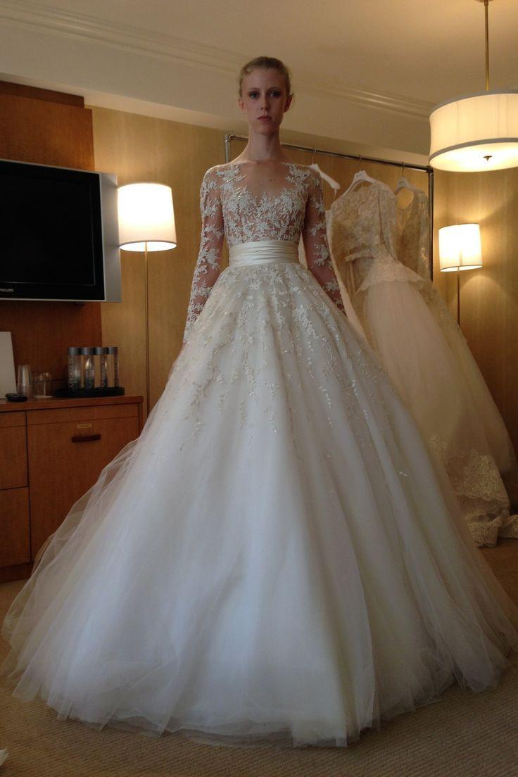 Hochzeit - 2015 New Arrival Long Sleeve Wedding Dresses Lace Applique A- Line Tulle Bridal Gown 2015 Wedding Dress Online with $108.85/Piece on Hjklp88's Store 