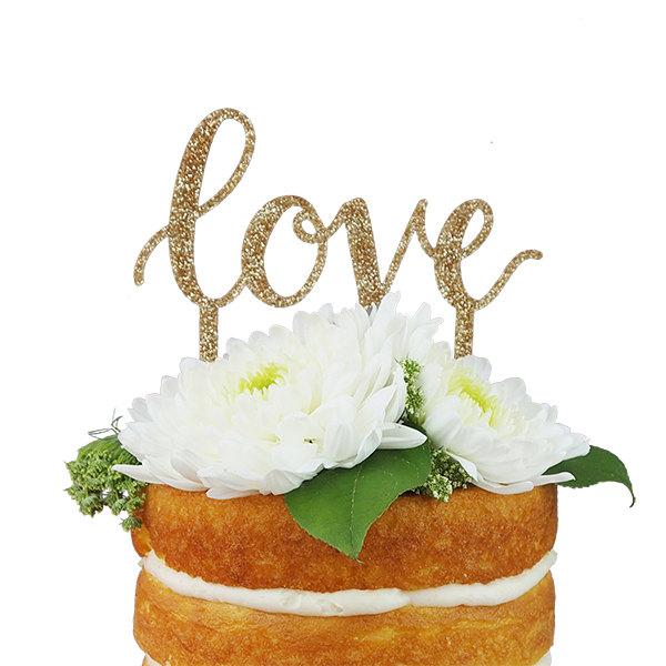 Hochzeit - Love Calligraphy Gold Acrylic Cake Topper