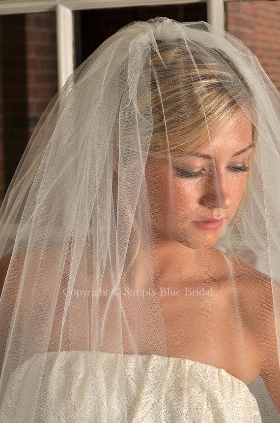 زفاف - Bridal Blusher, WHITE Wedding Veil - Raw Edge Veil - READY to SHIP