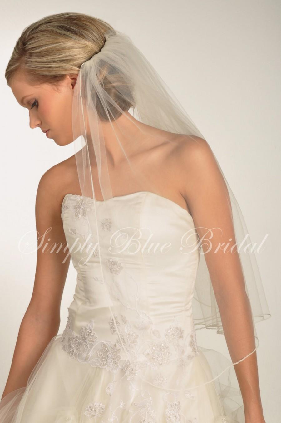 زفاف - Veil for Brides, Short Veil - Simply Pencil Edge Veil - Elbow or Fingertip Length