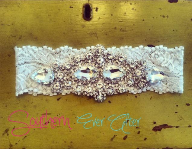 Hochzeit - Vintage Inspired Rhinestone Wedding garter / bridal garter/ lace garter / toss garter / Something Blue wedding garter / Shabby Chic