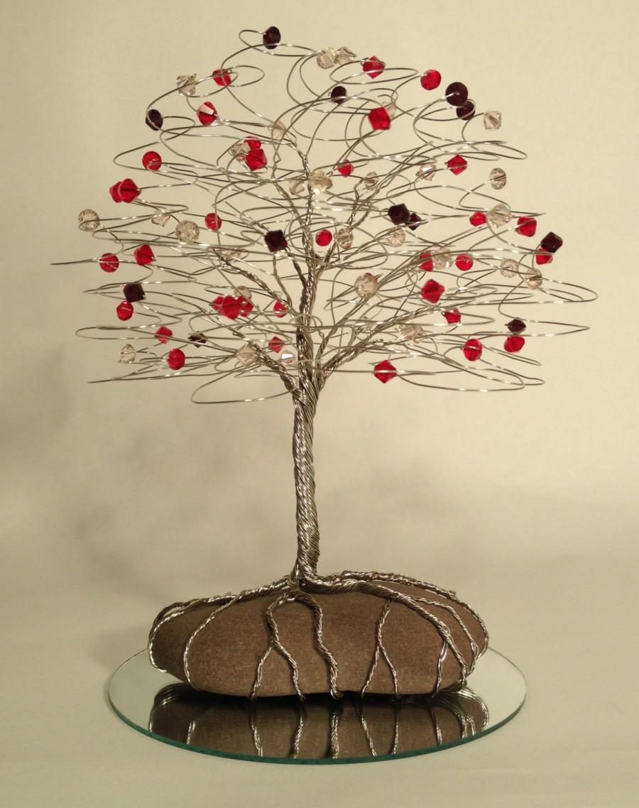 Mariage - Custom Cake Topper Tree Sculpture You choose bead colors Wedding Anniversary Birthday Sawrovski crystals Ganet Red Crystal Custom made Red &