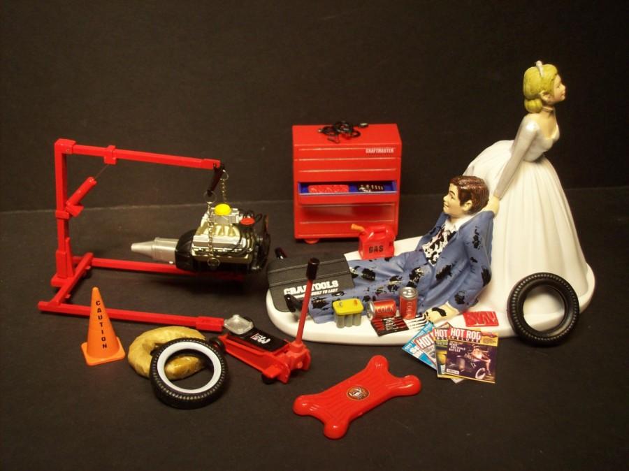 Wedding - AUTO MECHANIC Tool Set W/Engine Stand Mac set Wedding Cake Topper Funny Grooms Cake