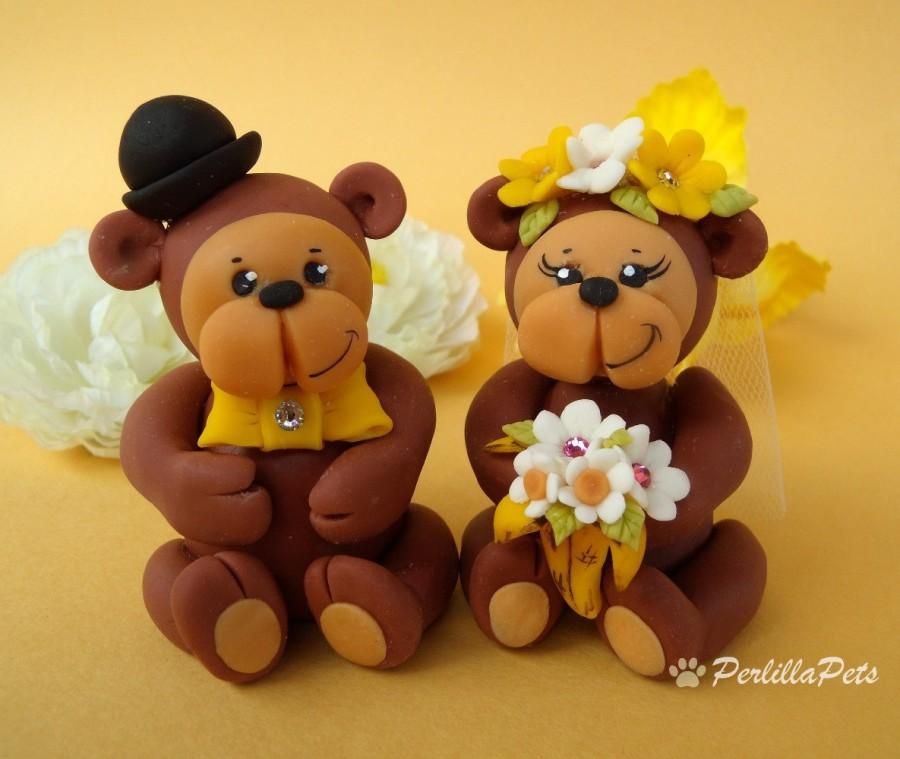 Wedding - Monkey wedding cake topper with personalized banner for names and date