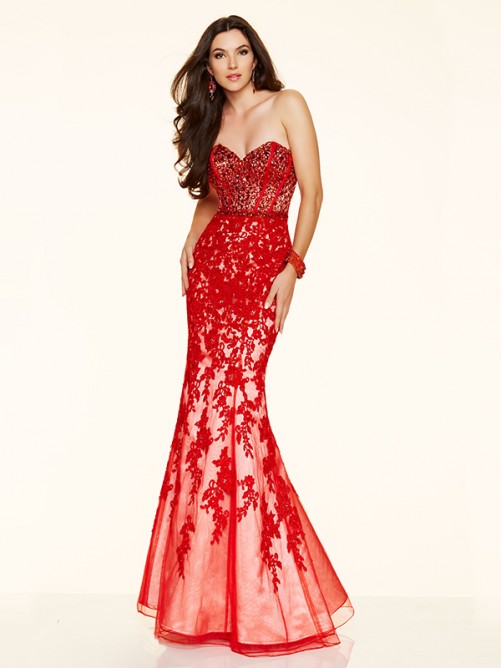 Mariage - Trumpet/Mermaid Sweetheart Net Floor-Length Prom Dress with Applique