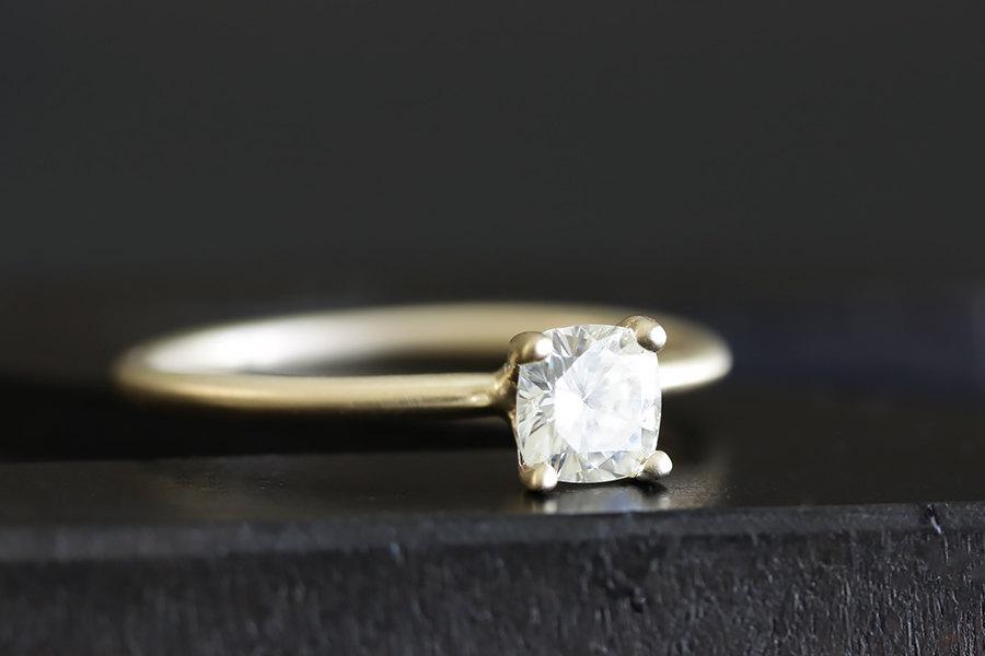 زفاف - 14k gold cushion cut moissanite engagement ring, wax carved ring, handmade
