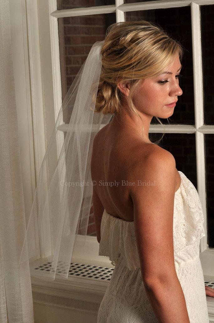 Wedding - WHITE Bridal Veil - Elbow Length with Raw Cut Edge - READY to SHIP
