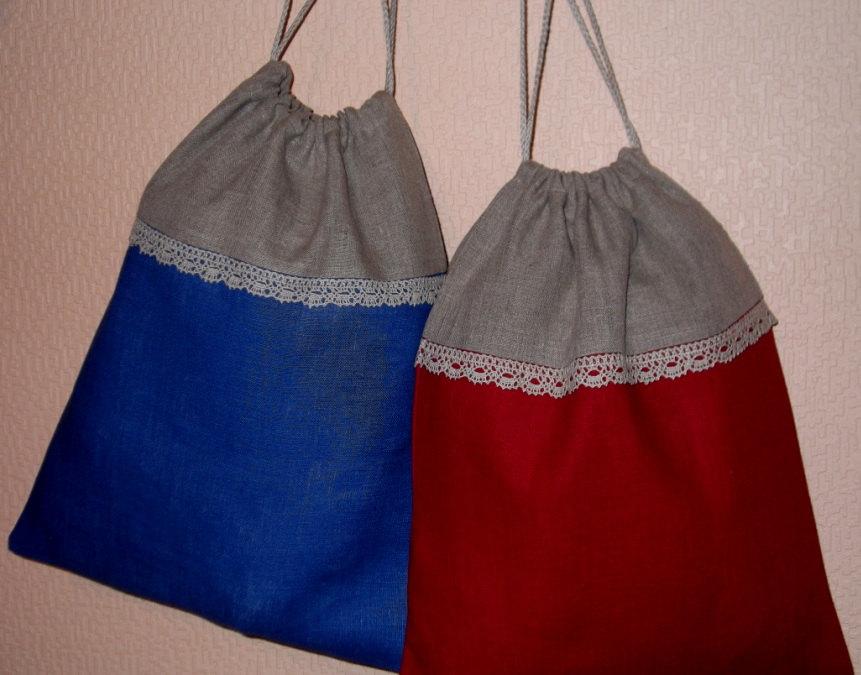 Hochzeit - Linen drawstring gift bags bridal Christmas wedding linen lingerie bags set of 2 Spa accessories bags