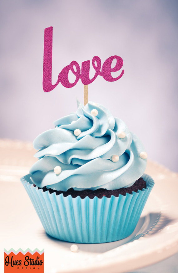 زفاف - LOVE Party Treat Picks / Cupcake Toppers (Set of 12) - Pick Your Color!