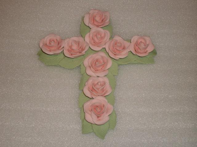 Mariage - Gumpaste Rose Cross Cake Topper for Christenings / Baptisms, Baby Showers, First Communion, Easter, Confirmation, Weddings