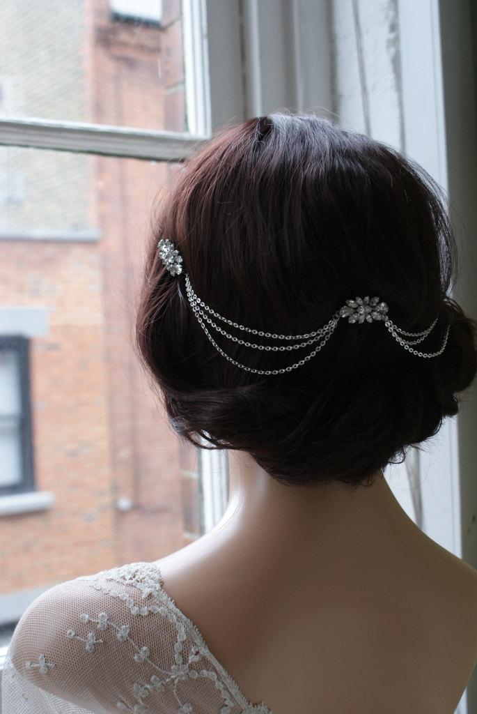 زفاف - Hair Chain Headpiece - Art Deco Headpiece -Bridal hair jewellery  - 1920s Bridal headpiece -Downton Abbey headpiece -1920s wedding dress
