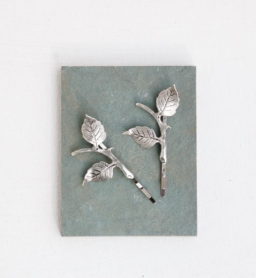 Branch Bobby Pins Hair Accessories Woodland Wedding Silver Leaves Fairy
