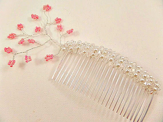 Wedding - Beaded hair comb with Miyuki seed beads, Swarovski™ Xillions crystal beads & faux pearls, embellished hair comb, Special occasion hair comb