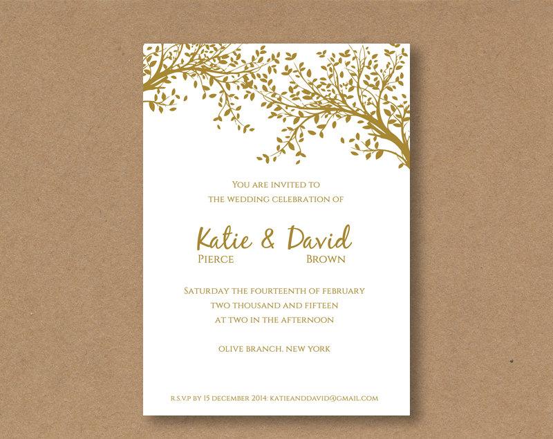 Hochzeit - DIY editable and printable Wedding Invitation Template Gold Leaves 