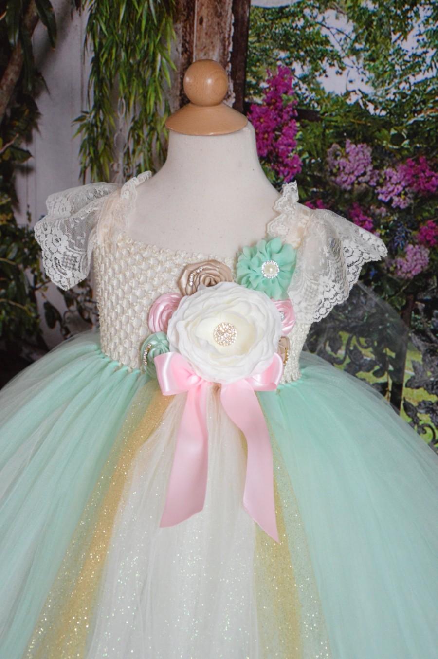 Wedding - Vintage Mint style 2  Flower girl tutu dress