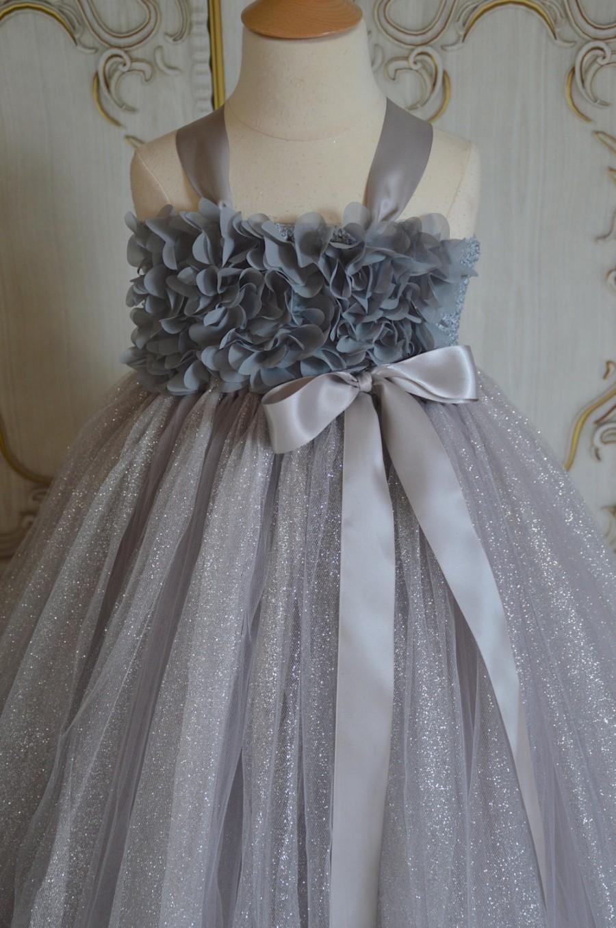 زفاف - silver hydrangea  flower girl tutu dress