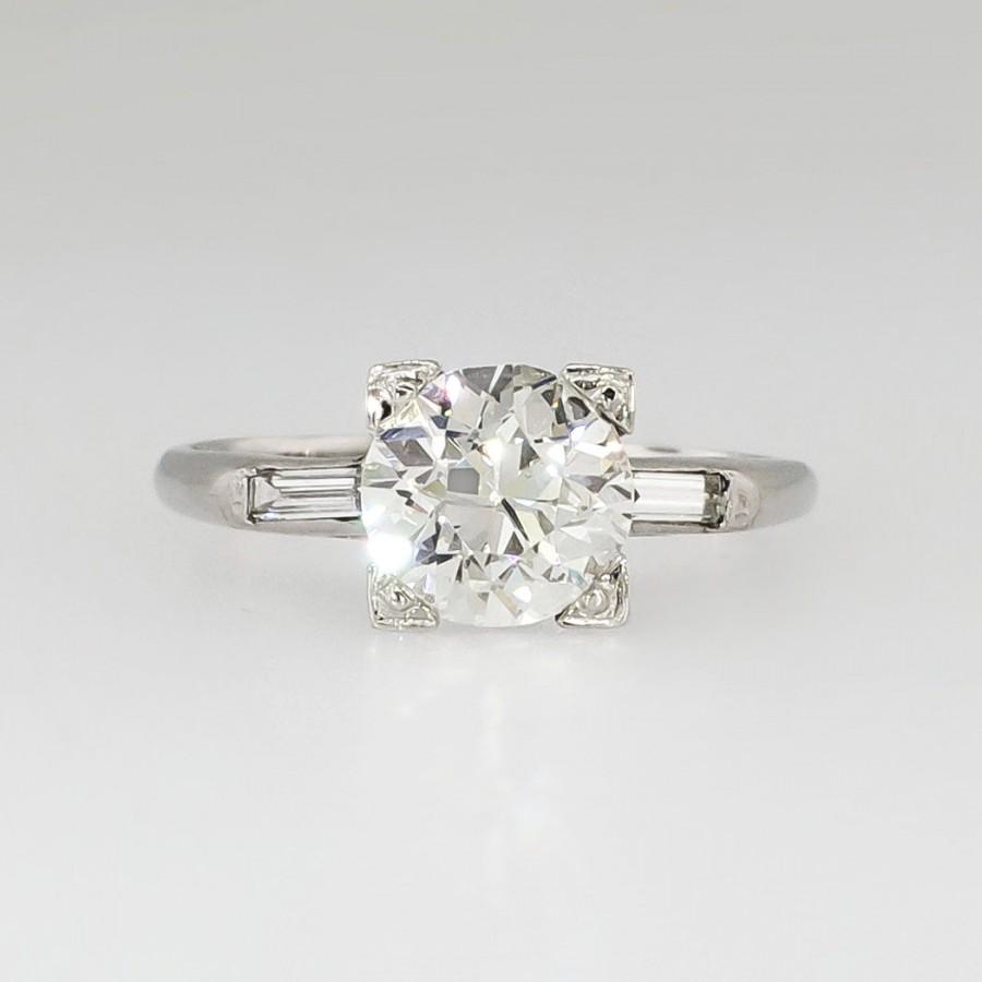 زفاف - SALE Lively Art Deco 1.47ctw Old European Cut Diamond & Baguette Diamond Engagement Ring Platinum