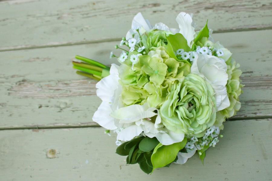 زفاف - Green Real Touch Bouquet (Ranunculus, Calla Lilies, Succulents, Hydrangea, Gladiolas), Summer Wedding, Spring Wedding