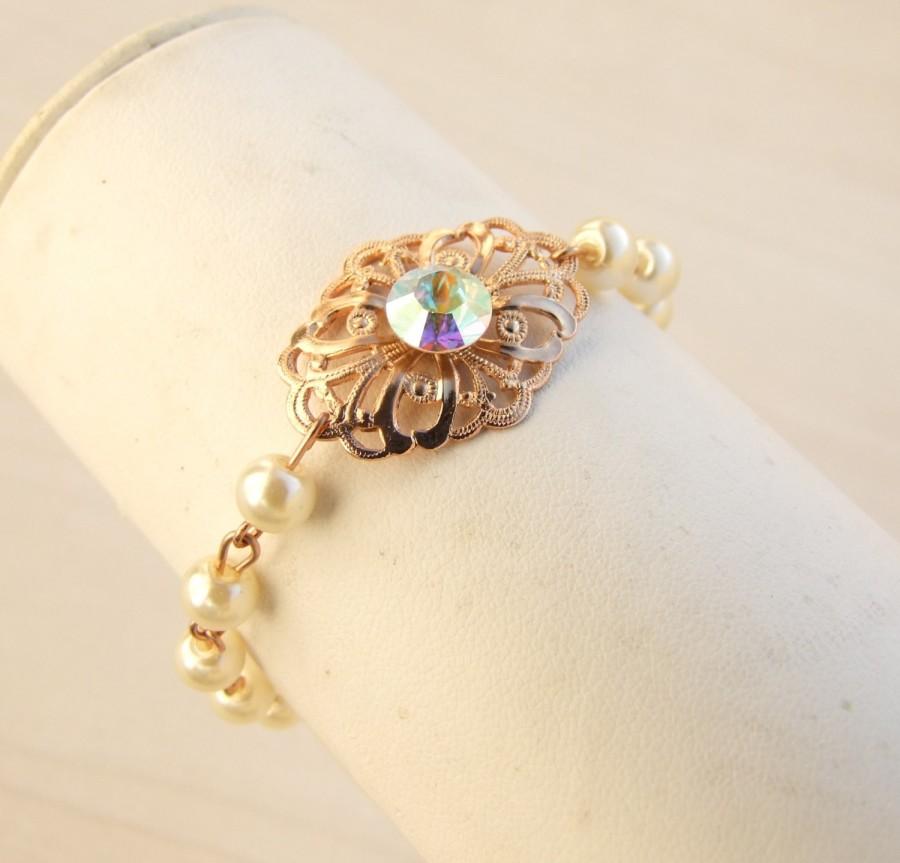 Mariage - Rose Gold Bracelet, Bridal Pearl Bracelet, Rose Gold Crystal Bracelet, Bridal Bracelet, Bridesmaids Bracelet