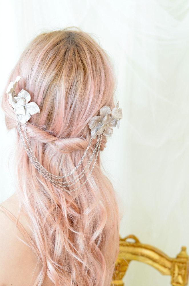 زفاف - Bridal hair comb, floral hair combs, wedding head piece, silver flower hair accessory