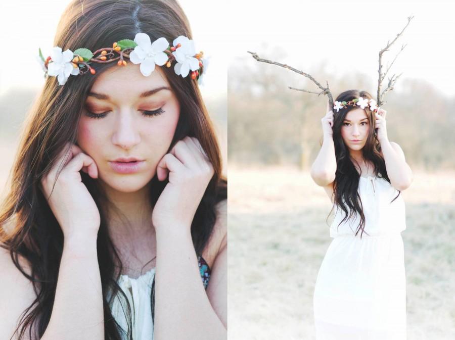 زفاف - bridal headpiece, rustic wedding flower, bridal hair crown, woodland wedding, flower crown for hair