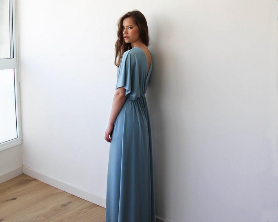 Hochzeit - Aqua Blue maxi formal dress, Bridesmaids with bat wings sleeves