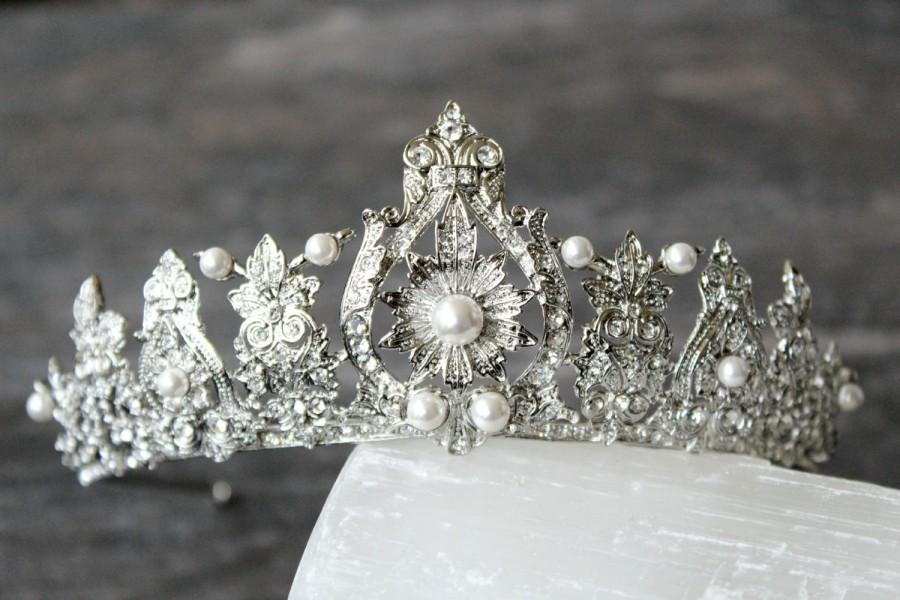 Mariage - Bridal Tiara, Art Deco Tiara, Swarovski Crystal Tiara, Silver Bridal Diadem, Pearl and Crystal Wedding Tiara, Diamante Tiara, Bridal Tiara