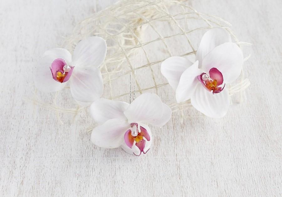 Mariage - White Orchid Hair Pins, Beach Hair Pins, Exotic Hair Flowers, Boho, Bridal Hair Pins, Orchid Bridal Pins, Flower Hair Pins, Orchid Hair Pins