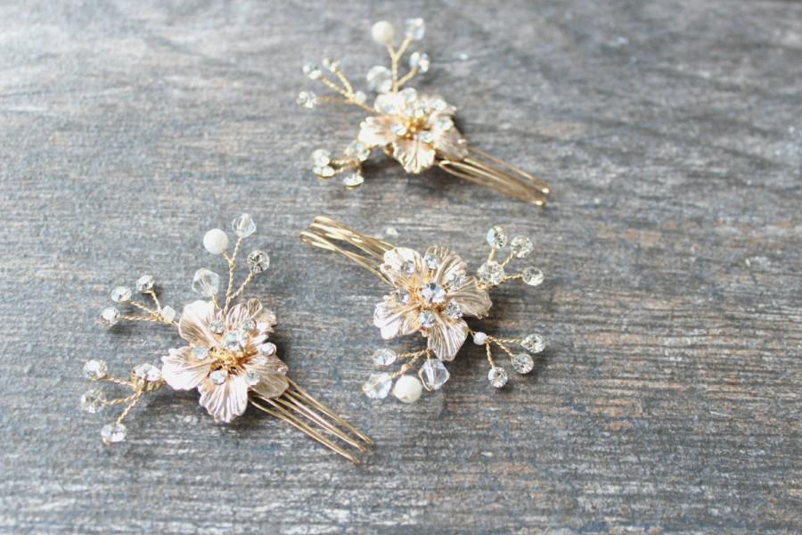 Wedding - Rose Gold Hairpins, Bridal Hairpin, Small Rose Gold Comb,Rose Gold Headpiece, RoseGold Flower Hairpins , Rose Gold Crystal Hairpins