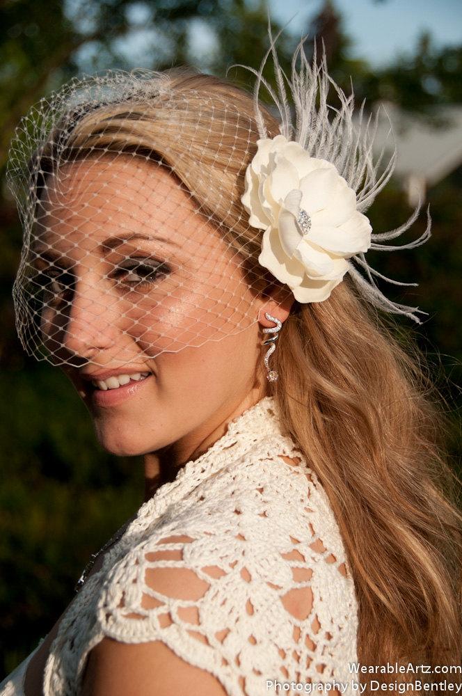 Свадьба - Birdcage veil and Vintage inspired Blusher and Detachable Bridal Fascinator Magnolia Wedding Reception - Evelyn