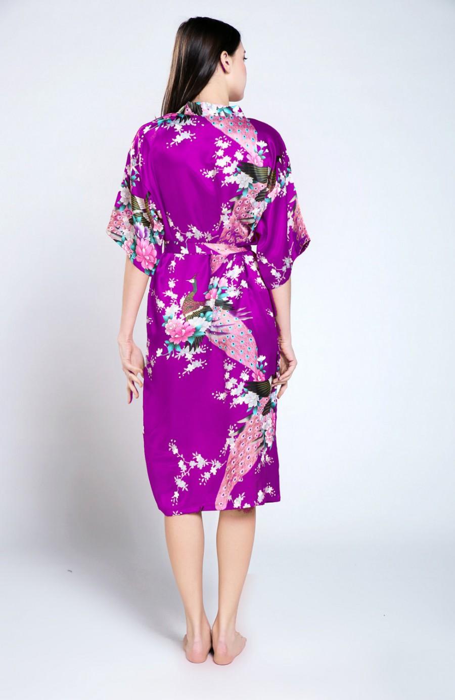 Hochzeit - Purple First anniversary gift for her honeymoon gift ideas Long robe spa robe NOT japanese kimono silk Bridal lace robe maid of honor hanger