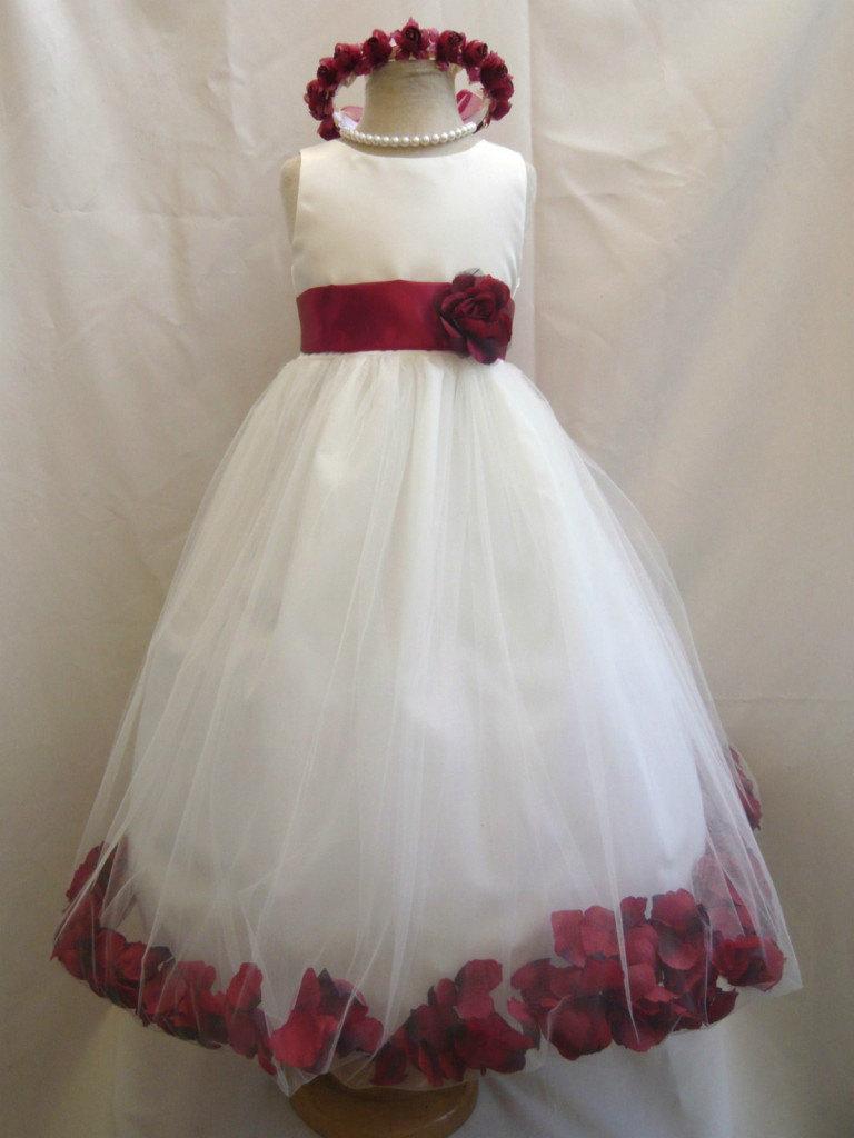 Wedding - Flower Girl Dresses - IVORY with Red Apple Rose Petal Dress (FD0PT) - Wedding Easter Bridesmaid - For Baby Children Toddler Teen Girls