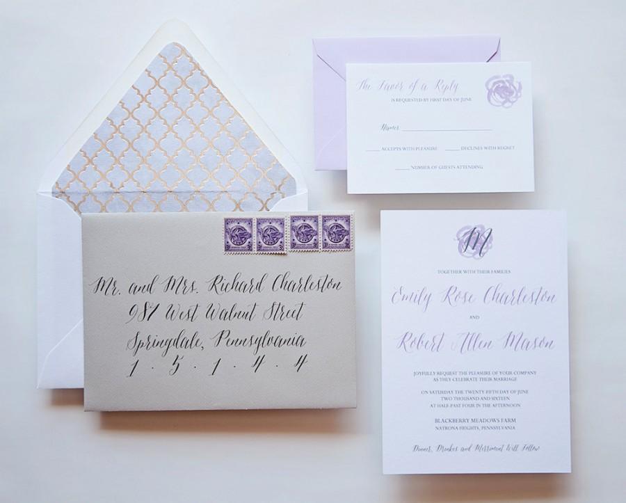 Mariage - Wedding Invitation -  Watercolor Wedding Invitation - Purple Wedding Invitation - Pretty Purple Wedding Invitation