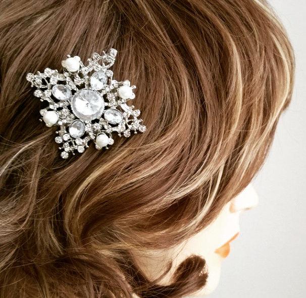 Hochzeit - Wedding Bridal Hair Comb Art Deco Pearl Rhinestone Hair Comb Bridal Rhinestone HairComb Wedding Crystal Comb Diamond Bridal Hair Piece ELORA