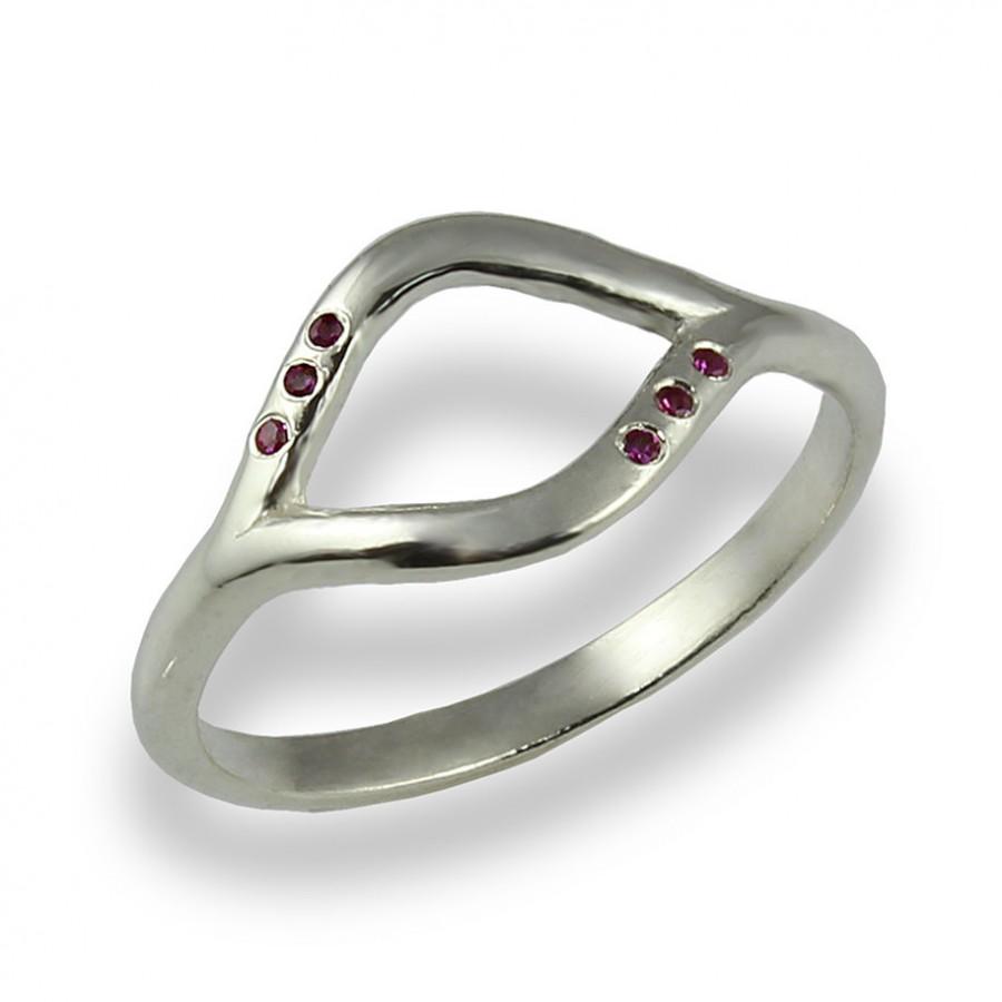زفاف - Ruby Curved Ring , Engagement  Ring , White Gold , Ruby Engagement , Stacking Ring , Mother Daughter Jewelry , Wedding Ring , Evil Eye Ring