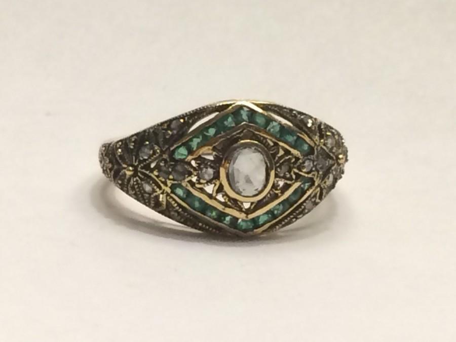 زفاف - Vintage Art Deco Diamond and Emerald Ring. Unique Engagement Ring. 9K Gold. April Birthstone. May Birthstone. 10 Year Anniversary. Appraised