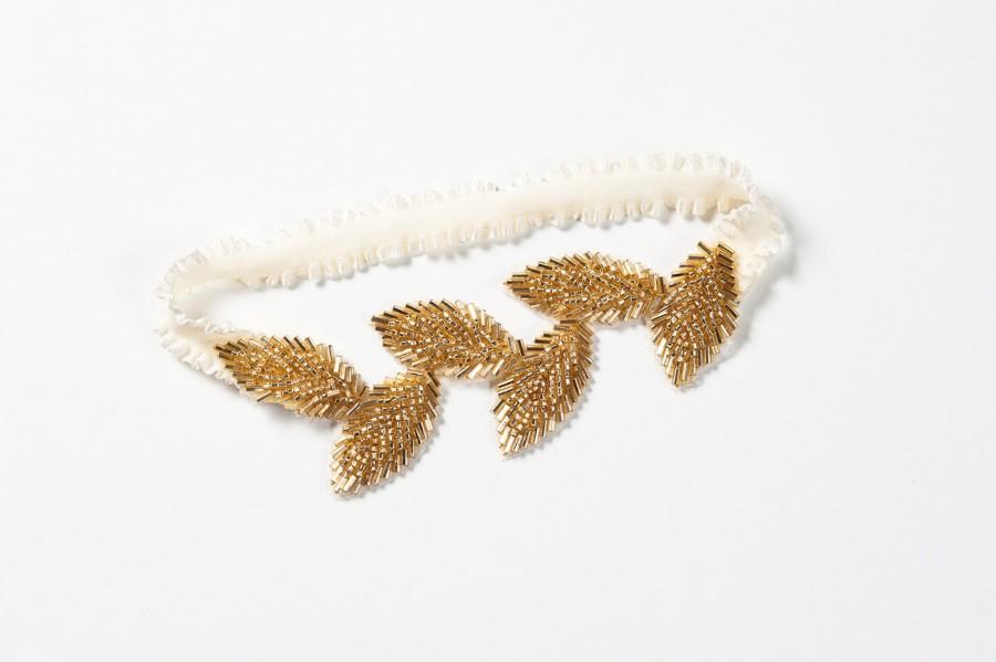 Mariage - gold weddig garter with beaded leaves