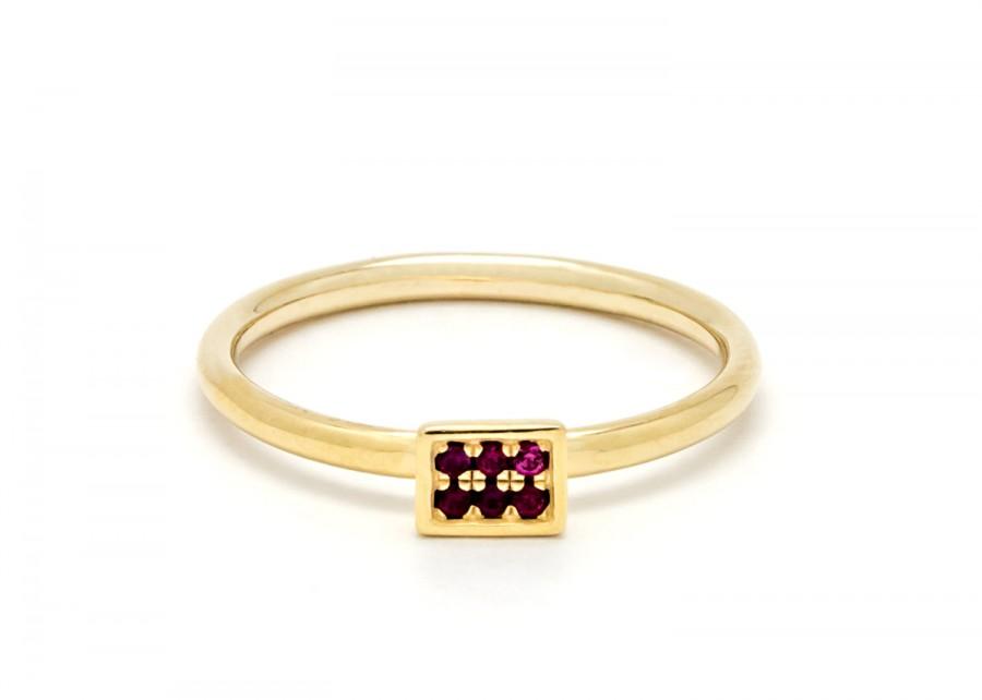 زفاف - 14k Gold and Ruby stone Ring - Rectangle Gold ring - Red ruby stones Ring - Ruby engagement ring - Free express shipping