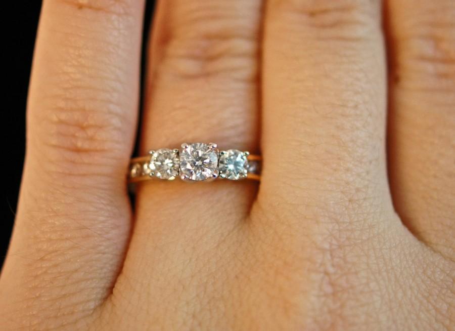 Wedding - Vintage .99cttw Diamond Three Stone Engagement Ring - Size 9.5 - Wedding Bridal Ring