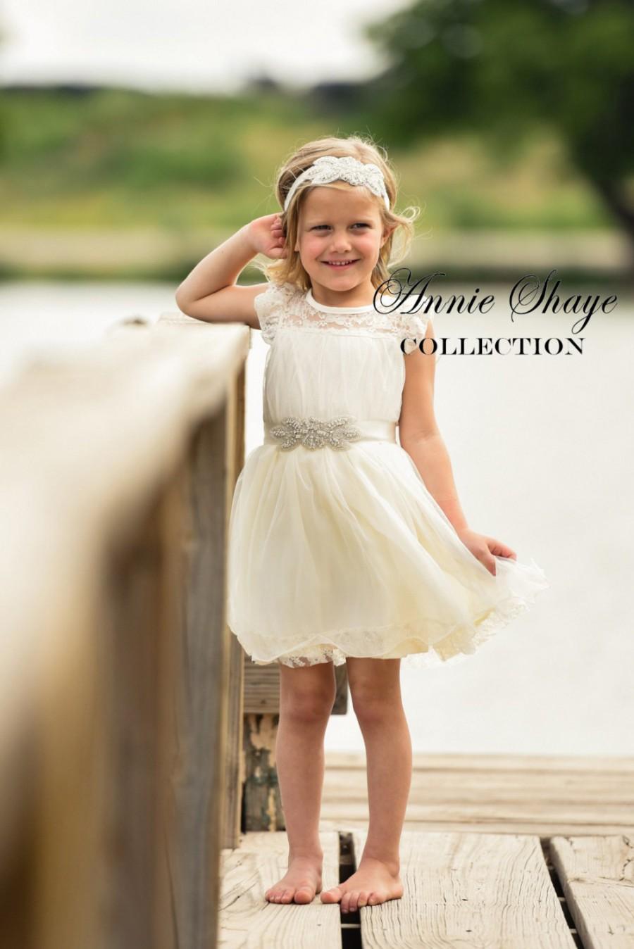 زفاف - The Olivia by Annie Shaye Collection - Ivory Flower Girl Dress, Girls Lace Dress, Chiffon, Lace, Tulle Flower Girl Dress, Lace Toddler Dress