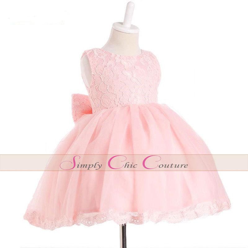 Mariage - BELLA Pink Flower Girl Dress / Pink lace dress / Pink Birthday Dress / 1st Birthday Dress / Pink Tulle Dress / Pink Flower Girl Dress